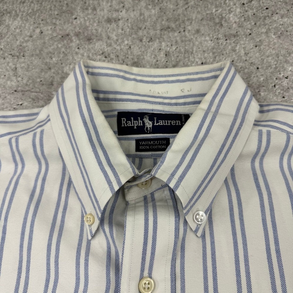 Vntg Polo Ralph Lauren Yarmouth 16.5 33 Button Down White Blue Stripe Flesh Pony - Picture 6 of 11